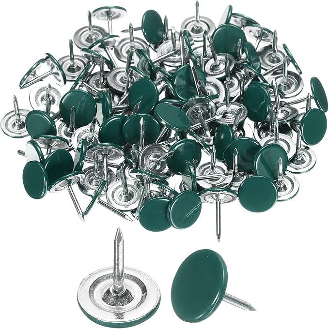 uxcell 150Pcs Upholstery Tacks, 11mmx13mm Flat Head Thumb Tack Decorative Furniture Nails Push Pins for Furniture Sofa Headboards, Green