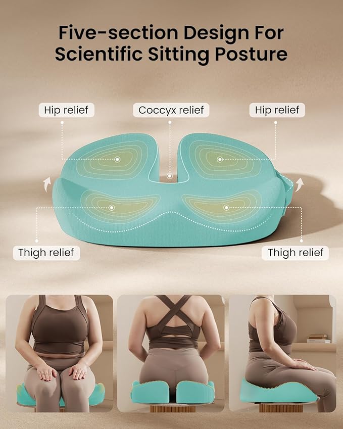 ProtoArc Extra Large Seat Cushions for Office Chairs, Ergonomic Memory Foam Seat Cushion for Home, Extra Cover, Car Seat Cushions for Driving, Pressure Relief Pad for Sciatica - Mint Green