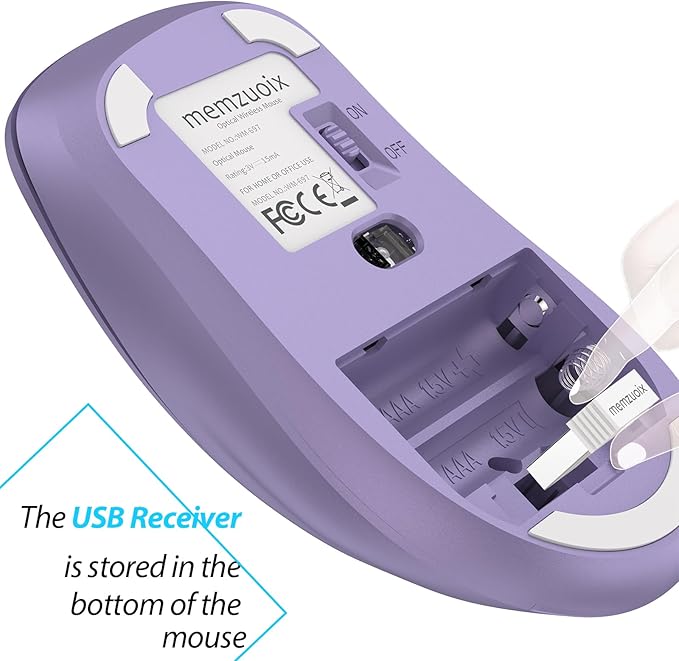 memzuoix 2.4G Wireless Mouse, 1400 DPI Computer Mice with USB Receiver, Portable Wireless USB Mouse Battery Powered Cordless Mice for Laptop, PC, Desktop, 5 Buttons (Lilac)