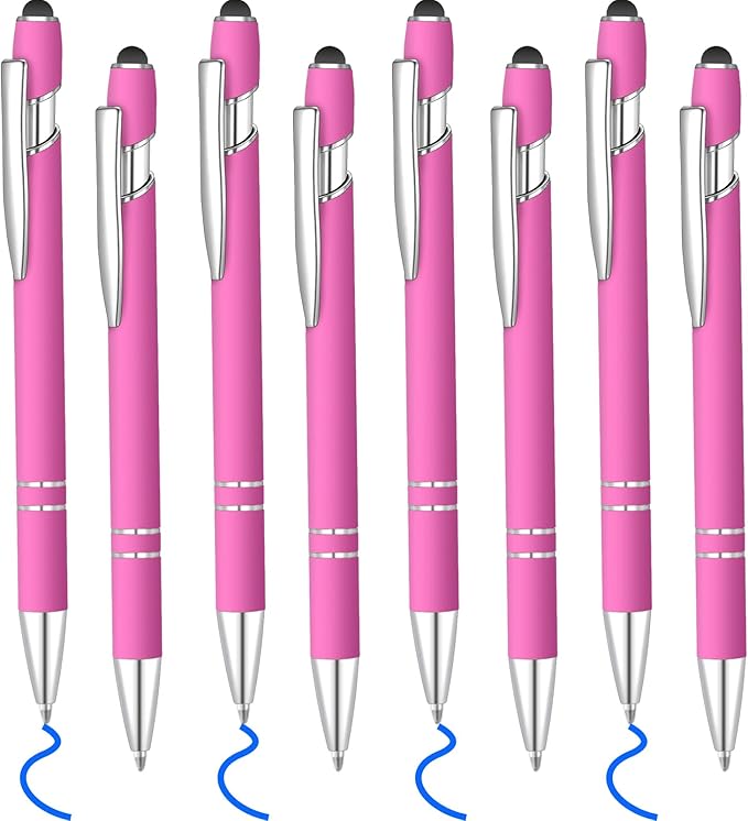 8 Pcs Blue Ink Ballpoint Pen with Stylus Tip 2 in 1 Stylus Ballpoint Pen Metal Pens Stylus Pen for Touch Screens School Office Coworkers (Rose Red)