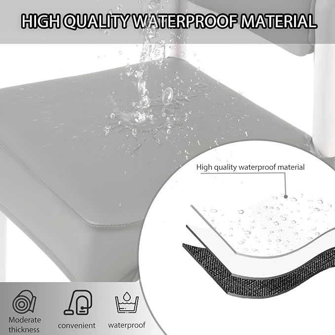 CWK Waterproof PU Leather Dining Chair Covers Set of 2-Stretchable Chair Seat Slipcovers, Removable & Washable Protector for Dining Room,Home,Office,Wedding,Rear Covers (PU-Silver)