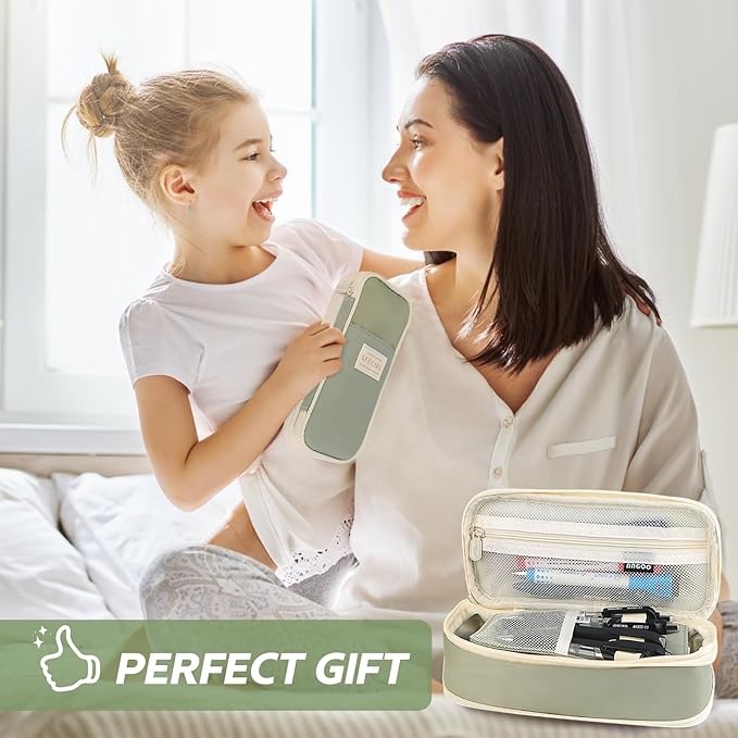 Pencil Case, Large Capacity Aesthetic Pencil Cases with Durable Zipper, Big Stationery Pencil Pouch for Women & Men, Adults Portable Storage Organizer Bag for College, Office, Travel (Green)