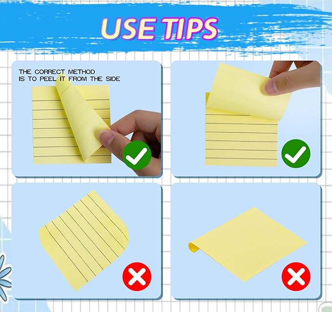 10 Pack Lined Sticky Notes 3x3 Inch 800 Sheets Yellow Self-Stick Note Pads, Sticky Notes with Lines Super Sticky Easy Remove for School Office Meeting