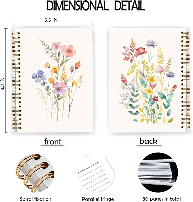 Vintage Wild Flower Botanical Plant Notebook 04,Rustic Spring Floral Cottagecore Notebook Journal for Work Office School Student Teacher,Hardcover Spiral Notebook 5.5x8.6