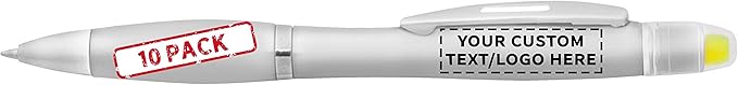 DISCOUNT PROMOS 10 Marathon Gel Highlighter Pens Pack - Customizable Text, Logo - Twist Mechanism, Ballpoint - Silver