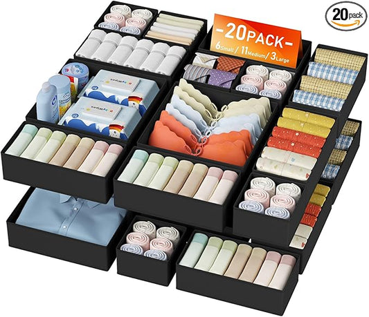 DIMJ Drawer Organizer Clothes - 20 Pack Closet Drawer Organizer Bins for Baby Clothes Storage, Fabric Dresser Organizer for Nursery Bedroom, Foldable Small Drawer Dividers for Underwear Socks