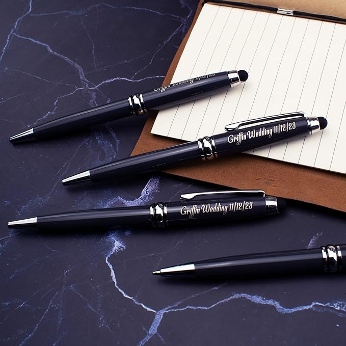Ancolo Personalized Fancy Pens with Stylus Tip for Touch Screen Phones Office Writing Set- Engraved with Your Message Name Company Team Name, Phone Number Gift for Business Men 10 Pens/Box