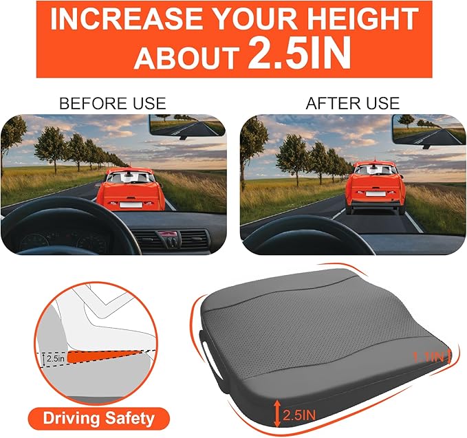 Car Seat Cushion, Comfort Memory Foam Car Cushions for Driving - Sciatica & Lower Back Pain Relief, Driver Seat Pillow for Auto, Office Chair, Wheelchair - Classic Grey