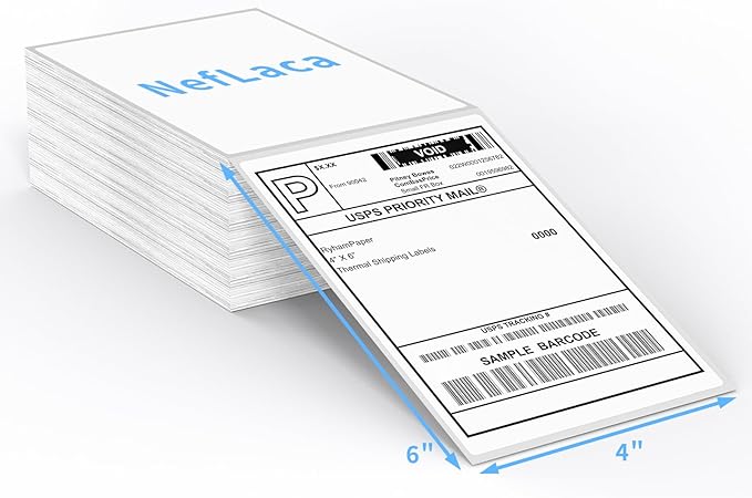 Direct Thermal Label-Shipping Label 4x6-NefLaca Thermal Printer Sticker 4"x6"-Mailing Label,Compatible with Rollo,Nelko,Zebra. MUNBYN Printer,Fanfold Shipping Label(4 Packs of Total 8000 Labels)