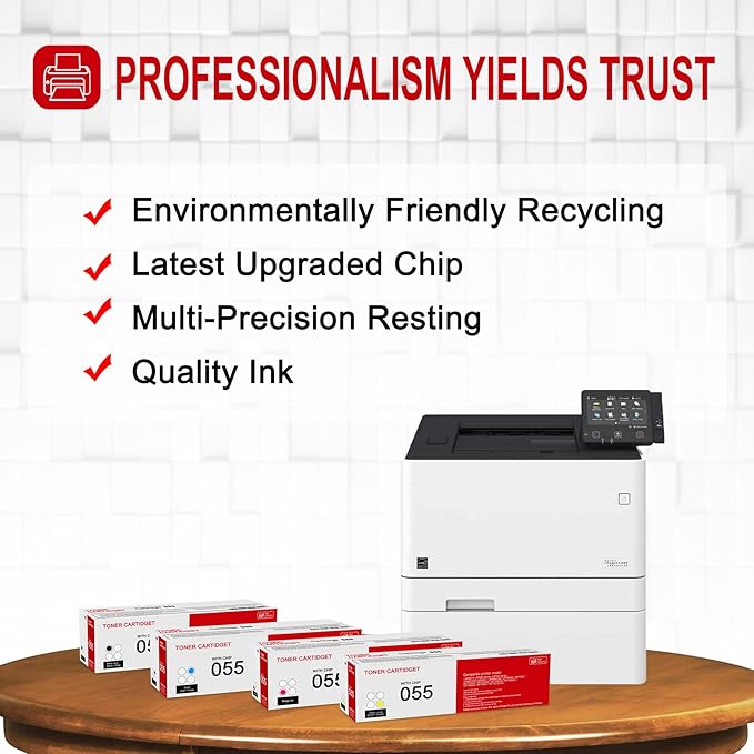 4 Pack 055 BK/C/M/Y Toner Cartridge: Compatible CRG-055 Replacement for Canon i-SENSYS LBP660 MF740 Series ImageClass LBP660C LBP664Cdw LBP664Cx MF741Cdw MF740 MF746Cx MF742Cdw Series Printer