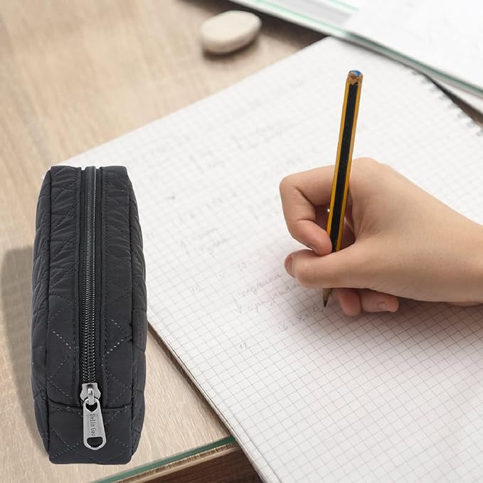 Della Gao Small Pencil Case Large Capacity Pencil Pouch Marker Pen Bag Coin Pouch Office Stationery Organizer (Black sewing)