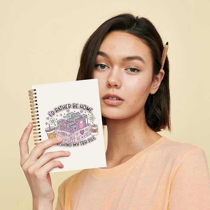 JXREQ Cute Pink Book Bookish Notebook Journal for Women Book Lovers, Journaing Notebooks for Note Taking Writing, Gifts for Readers, Spiral Notebooks 5.5x8.3