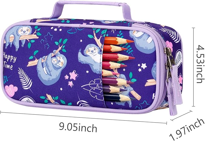 Choco Mocha Sloth Pencil Case for Girls, Soft Pencil Case Kids Pencils Pouch for Kindergarten Girls, Purple