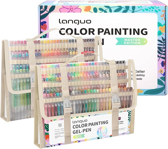 Gel Pens For Coloring, 168 Pack Colored Pens for Black Paper & White Paper, 0.6MM Fine Point Pens for Coloring, Writing, Drawing, Journaling, Note Taking, School, Office, Home