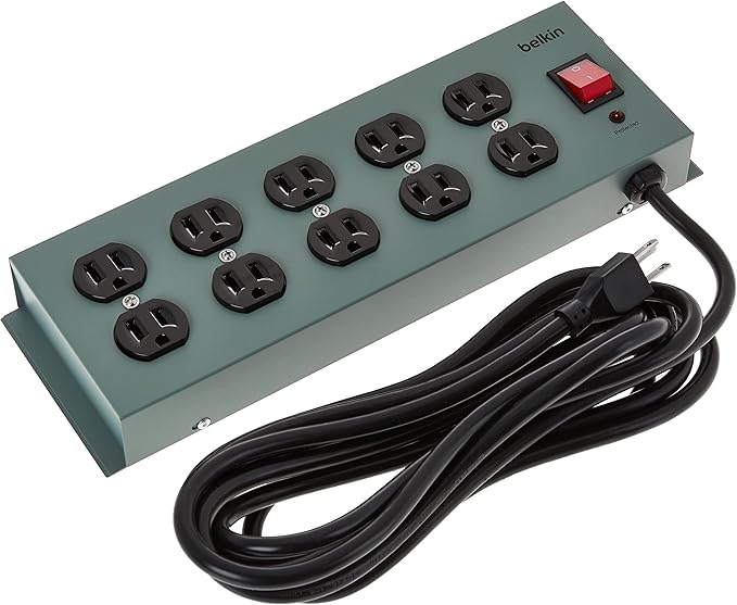 Belkin Power Strip Surge Protector - 10 AC Multiple Outlets, 15 ft Long Heavy-Duty Metal Extension Cord with Wall Mount Holes for Home, Office, Travel, Computer Desktop, Laptop & Phone Charging - 5PK