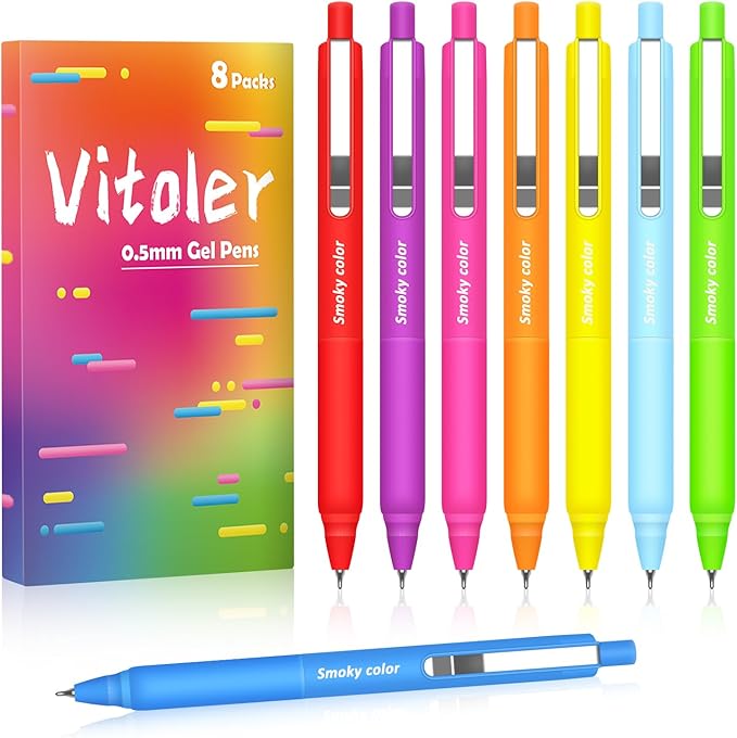 Vitoler Gel Pens, 8 Pack Colored Pens, Colorful Ink Pens Retractable Silence Click Pen Cute Office School Supplies Gifts for Women