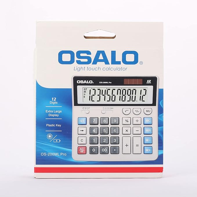 OSALO Desktop Calculator Extra Large Display 12 Digits Big Buttons Solar Accounting Calculator for Office (OS-200ML)