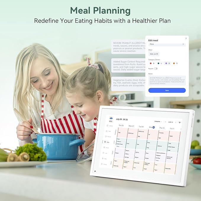 10.1 Inch WiFi Digital Calendar, Smart Touchscreen Interactive Display for Family Schedules Chore Chart, Meal Planner, To Do List, Smart Sync Switchable Digital Photo Frame w/Desk Stand