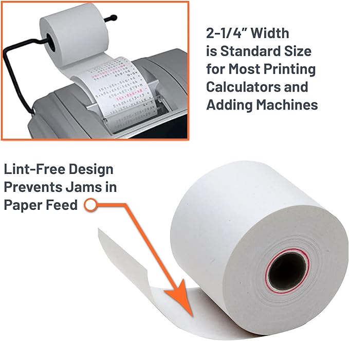 Victor 7050 Compact White Paper Rolls for Handheld and Portable Printing Calculators/Adding Machines/Ink Print Cash Registers 2.25” W x 150' FT (3-Pack)