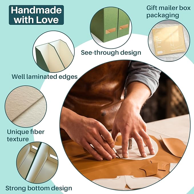 Magazine Holder - File Holder and Desk Organizer, Cardboard Book Organizer and Storage Box for Documents, Magazine Holder Rack for Office, Home and Classroom (Leaf Green, 6-Pack)