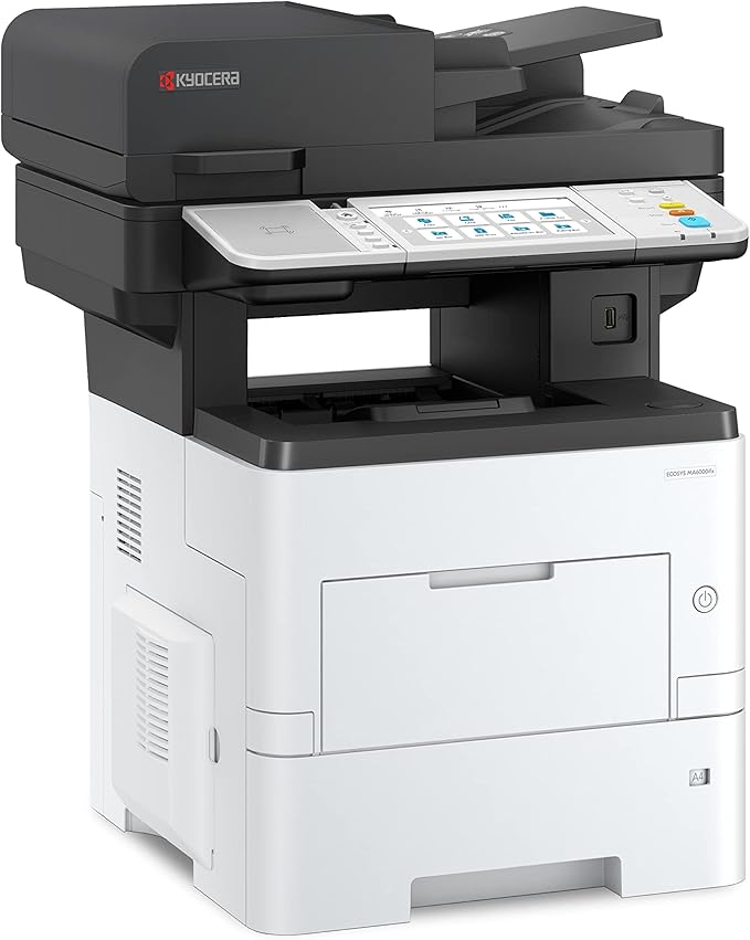 KYOCERA ECOSYS MA6000ifx All-in-One Monochrome Laser Printer (Print/Copy/Scan/Fax), 62 ppm, Up to Fine 1200 dpi, Gigabit Ethernet HyPAS Capable, 7 inch Touchscreen Panel, 512 MB