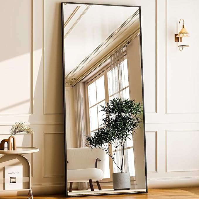 GLSLAND 68" x 24" Full Length Mirror - Rectangle Floor Mirrors Aluminum Alloy Frame Full Body Mirror for Bedroom, Living Room, Cloak Room,Black
