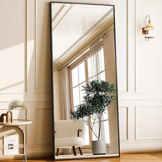 GLSLAND 68" x 24" Full Length Mirror - Rectangle Floor Mirrors Aluminum Alloy Frame Full Body Mirror for Bedroom, Living Room, Cloak Room,Black