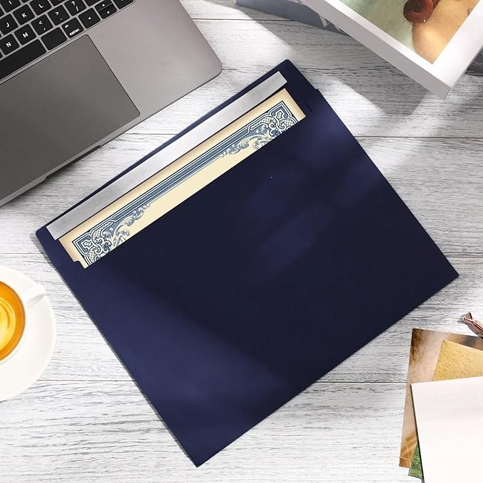 Crtiin 100 Pcs 9 x 12 Open End Booklet Envelopes 80 lb 120gsm Catalog Envelopes with Closure for Mailing Catalog Financial Document Magazine Pamphlet Business(Navy)