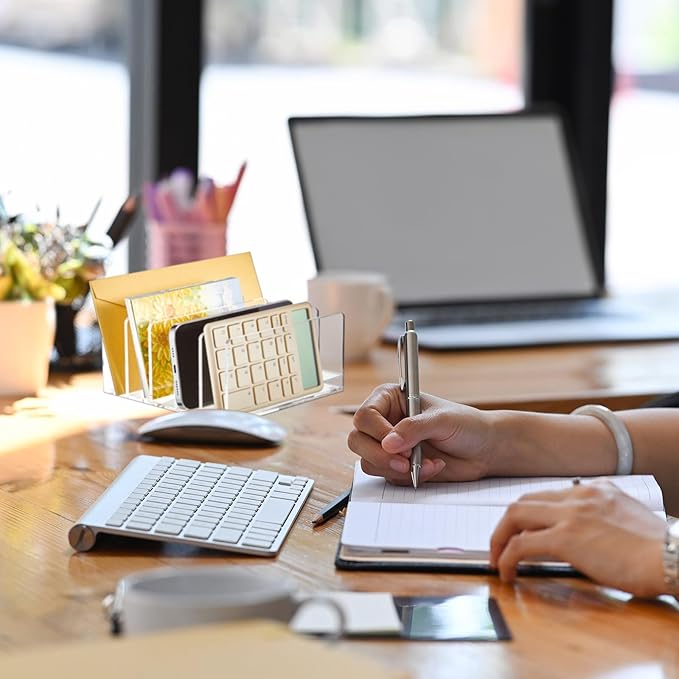 Geyoga 2 Pcs Acrylic File Holder Clear Mail Folder Organizer 5 Sections Multifunction Desktop Storage Letter Sorter Envelope Vertical Dividers for Office, Home, Desk Organization