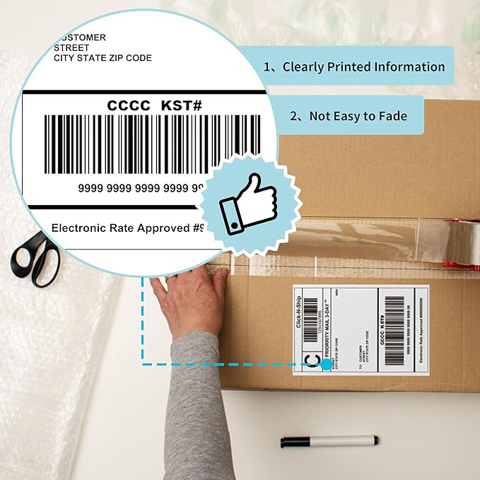 L LIKED 6000 Fanfold 4 x 6 Thermal Labels, with Perforated Line Shipping Labels, Compatible with Zebra & Rollo Printer, White, Commercial Grade
