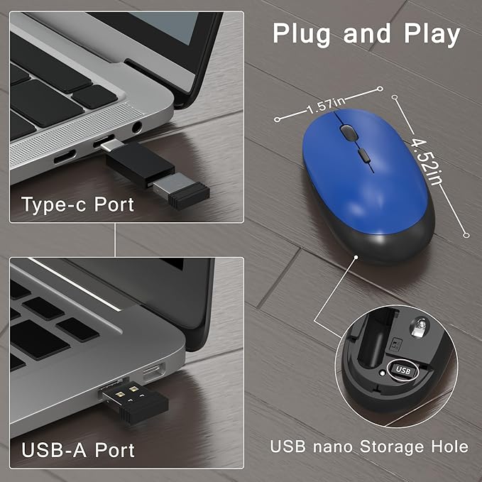 Colorful Wireless Computer Keyboard and Mouse Combo with Round Typewriter Keycaps, Retro Design, Power Switch, Ergonomic Design, 2.4GHz Wireless for Windows, Mac, PC(Black-Blue)