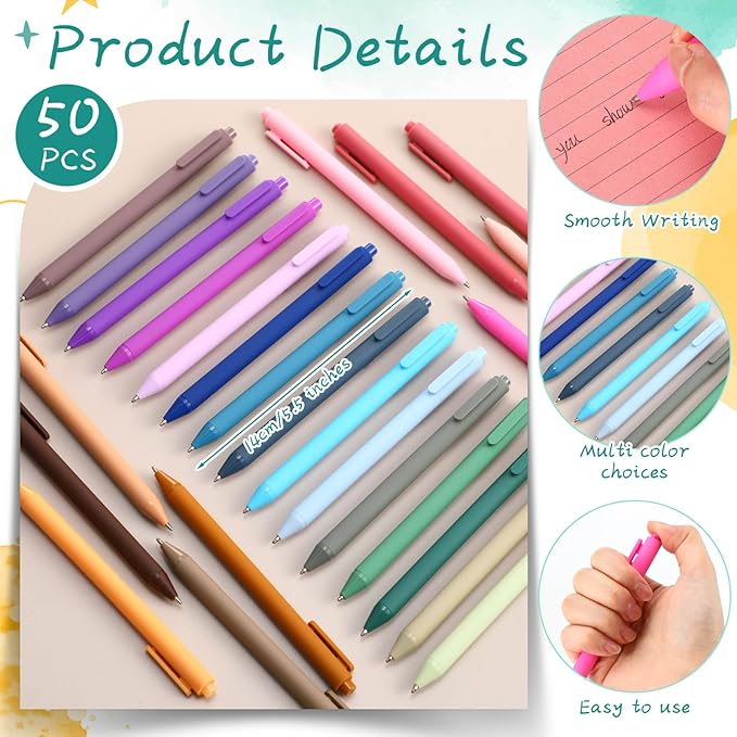 50 Pcs Ballpoint Pens Bulk Retractable Writing 1. 0 mm Black Ink Cute Pens Smooth Writing Color Fancy Gift for Teacher Student Employee Office School Home Baby Shower Supplies (Morandi)