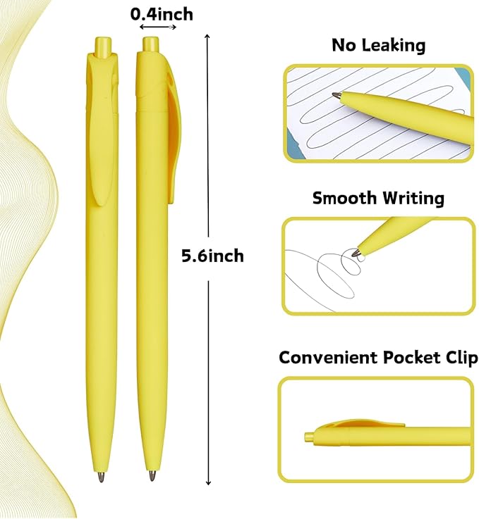BallPoint Pens, 50 Pack (BLACK Ink),Bulk Pens, Yellow Barrel,Click Pens for Office Home and School, Retractable Ballpoint Pens, Medium Point, 1.00MM (Yellow)
