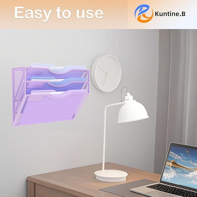 Kuntine.B 3 Pocket Wall File Holder Organizer Office Hanging Magazine Holder Wall File Organizer for Office Home (Purple, 3 Tier)