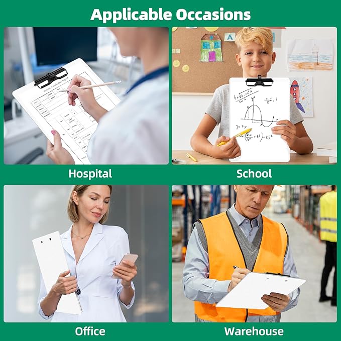 White Clipboard with Pen Holder, 2 Pack Plastic Clipboard with Low Profile Metal Clip, Hanging Clipboards Holds 8.5x11 Inch Papers, Standard A4 Letter Size Clip Board for Office & School