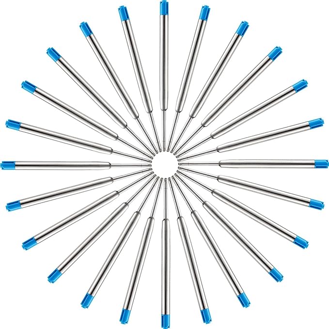 DunBong Blue Ink Refill Pack of 5, Replaceable Ballpoint Pen Refills, Medium Point Metal Refill (Blue)