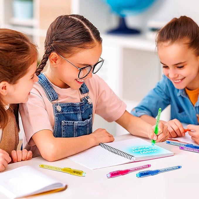 Personalized Invisible ink Pen with UV Light for Kids, Disappearing Ink magic Pen, Custom Secret Spy activity for ages 8-12, kids Gifts in bulk, 12 Pack, Assorted