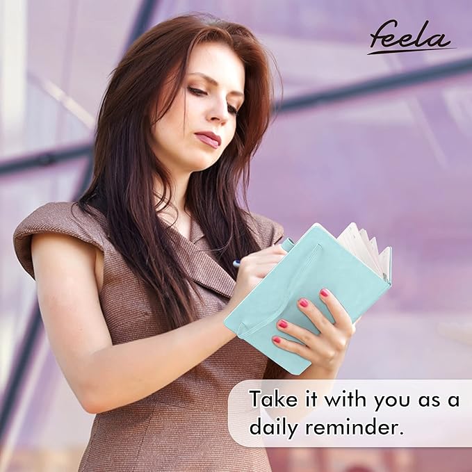 feela 3 Pack Notebooks Journals Bulk, Hardcover Notebook Classic Ruled Lined Journals with Pen Holder for Women Girls School Business Supplies, with 3 Black Pens, 120 GSM, 5.1”x8.3”, A5, Sky Blue