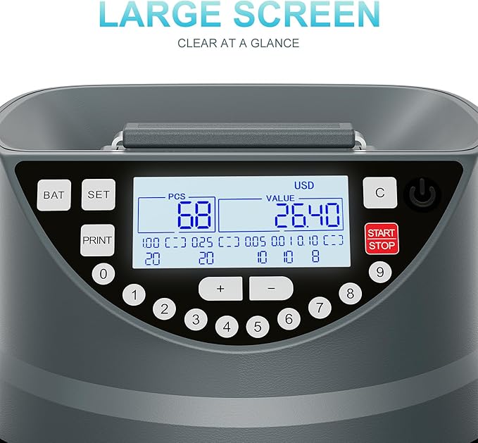 Aneken Coin Counter and Sorter with TFT Display - Accurate Sorting Machine for 5 Denominations, Smooth Operation at Up to 300 Coins Per Minute, Ideal for Efficient Money Management