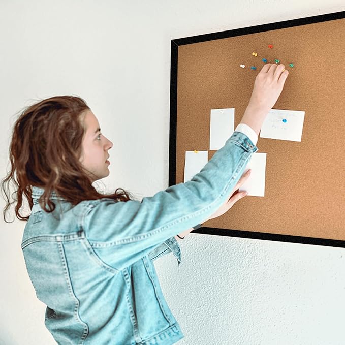 24” x 36” Cork Boards for Walls with Black Wooden Frame 1pack, Double Sided Office Board for Wall Organizer, Bulletins Board Decorative Hanging Pin Board for School, Home & Office, Notice Board