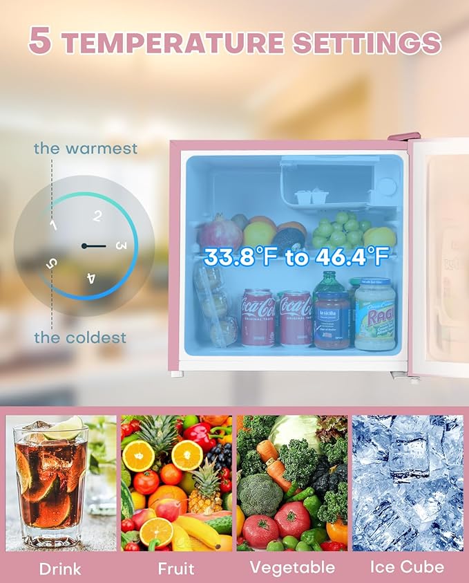 Upstreman 1.7 Cu.ft Mini Fridge with Freezer, Dorm Essentials, Adjustable Thermostat, Energy Saving, Low Noise, Single Door Compact Refrigerator for Dorm, Office, Bedroom, Pink-FR17