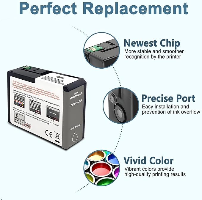 T850 Ink Cartridge T8507 T850700 Remanufactured Work for SureColor P800 (1-Pack, Light Black)