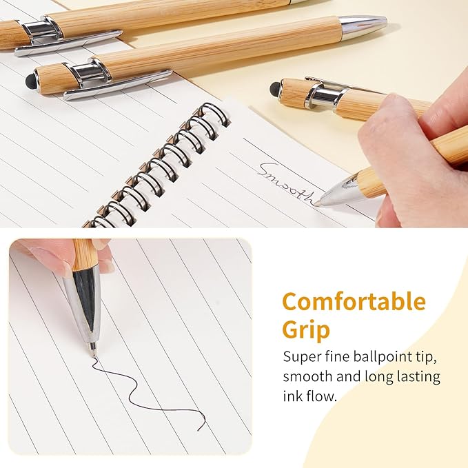 Personalized Pen Customizable Bamboo Pen with Stylus -Customizable Text Logo Name Ballpoint Pens with Black Ink-Personalized Gift Ideas for School Back Day Office Business Home(20 Count/Pack)