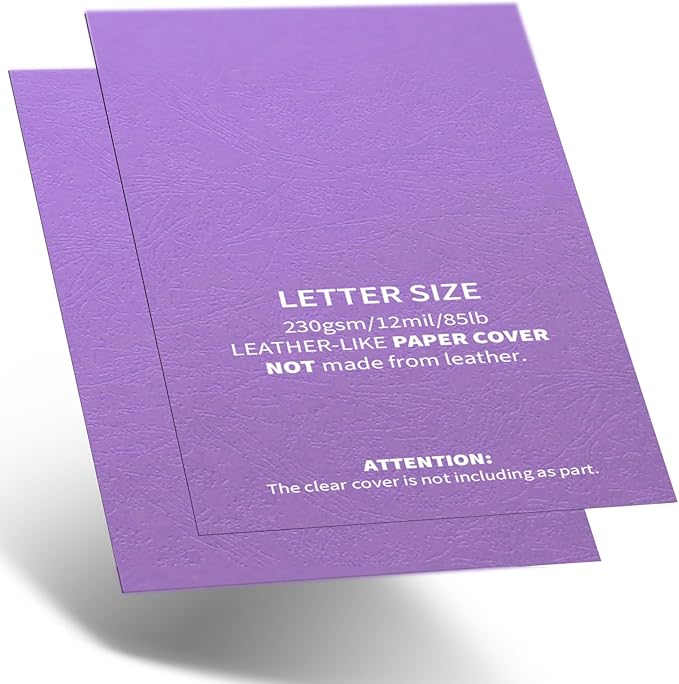 Binditek 100 Pack Grain Texture Paper Binding Presentation Covers, 8-1/2 x 11 Inches, 12Mil, 85lb, Un-Punched, Letter Size, Purple, Office Supplies