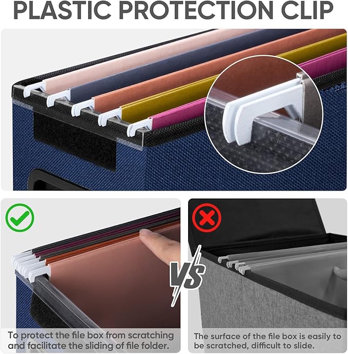 BALEINE File Organizer Box with Lid, Collapsible File Folder Organizer with Plastic Slide, Hanging File Folder Box for Office Document Storage (1 Pack, Blue, S)