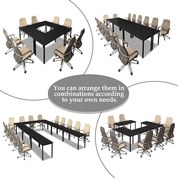Bonzy Home Conference Tables 14ft Meeting Room Study Writing Printer Table Office Computer Desk for 16 People Save Space Design Modern 6PCS (165.3"x47.2"x29.5", Black)