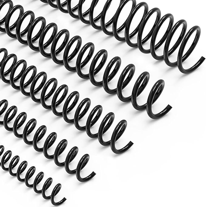 MAKEASY 100 Pack Plastic Spiral Binding Coils, 3/8"(10mm), 75 Sheet Capacity, 4:1 Pitch Black Binding Spirals for Home School and Office use