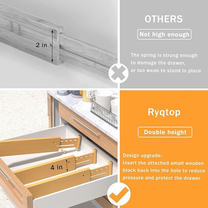 Bamboo Drawer Dividers 4" High, 16.5-22" Adjustable Drawer Organizers for Clothes,Expandable Dresser Separators in Bedroom/Kitchen/Bathroom/Office Organization and Storage,6 Pack