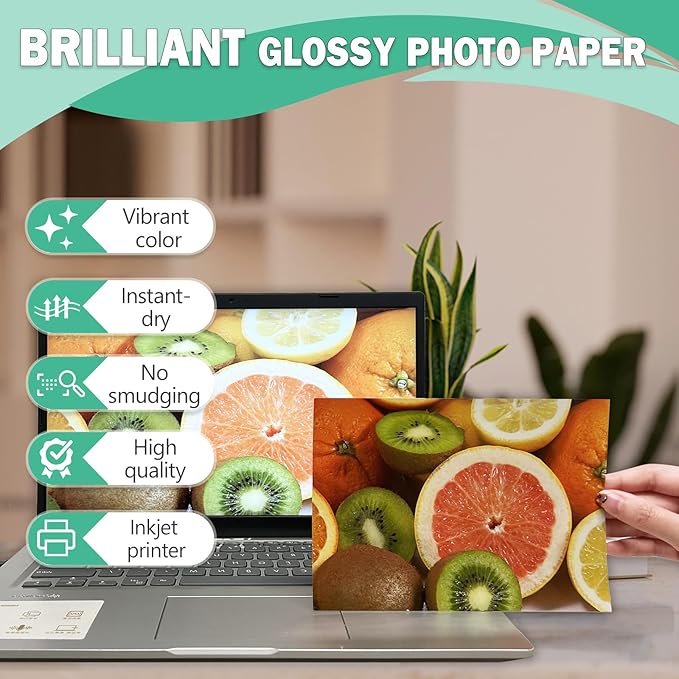 36lb Glossy Photo Paper, 8.5x14, Legal Size, Thin Glossy Photo Paper for Chip Bags, Inkjet, 100 Pack