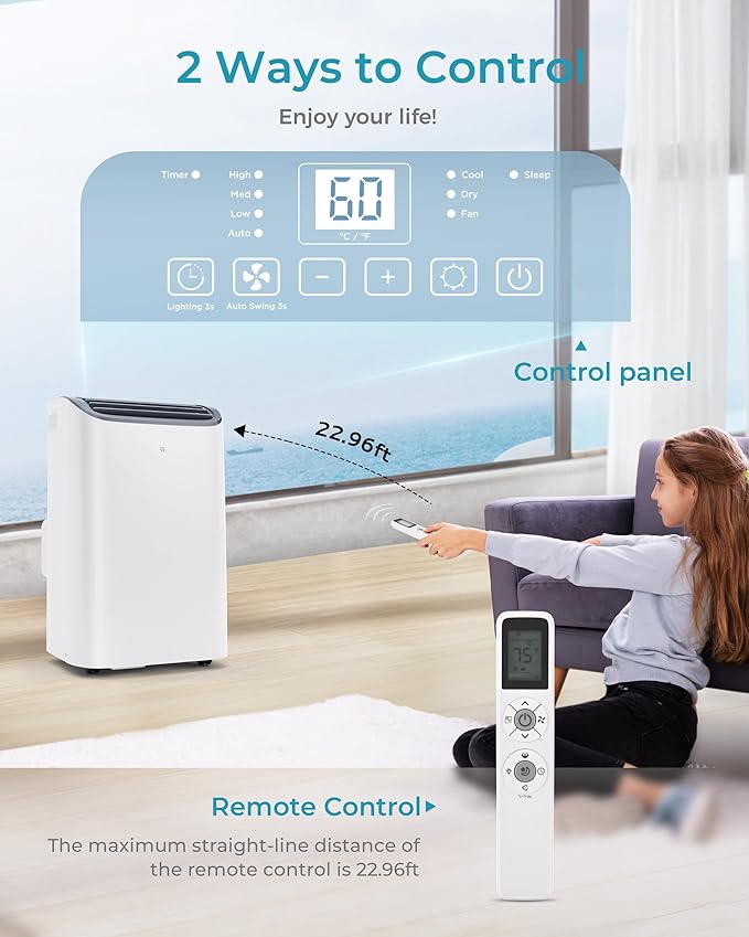 EUHOMY Portable Air Conditioners, 14000 BTU Portable AC Unit up to 700 Sq.Ft, 4-in-1 Portable Air Conditioner with Cool,mDehumidifier, Fan, Sleep Mode, 24H Timer, Remote, for Apartment, RVs, Bedroom